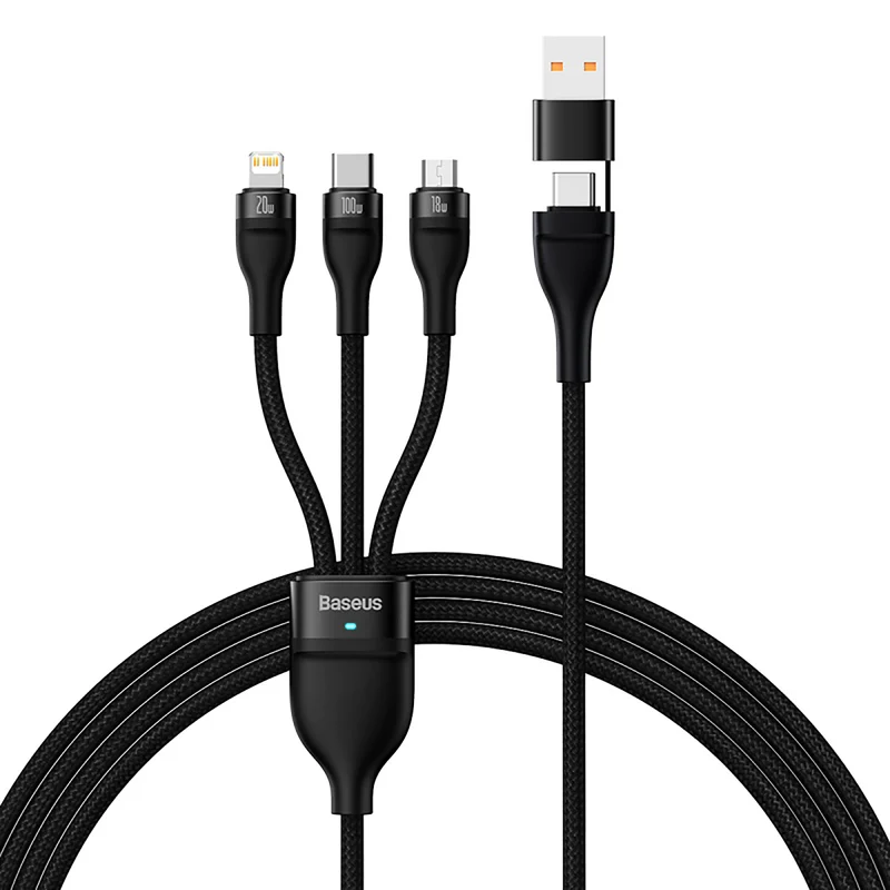 Baseus Flash Series Ⅱ Two-for-three Charging Cable U+C to M+L+C 100W 1.2m - Black